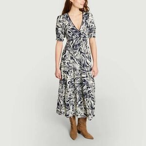 Ba&sh Cala Midi Lady Dress Blue White Abstract Sz S